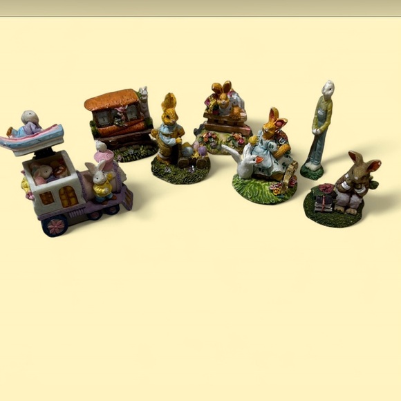 None Other - Adorable Vintage Easter Bunny and Friends Figurine Set